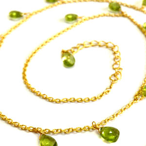 Collar de plata de ley 925 con gemas de peridoto para mujer, cadena de eslabones, ajustable, chapado en oro, hecho a mano - Product Image 3