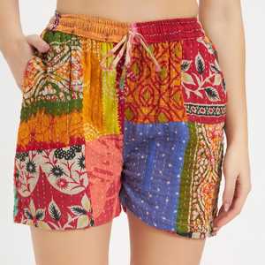 Shorts Kantha de Algodón Vintage Hechos a Mano al por Mayor, Transpirables, de Secado Rápido, Cintura Media, con Cordón, para Viajes, Yoga, Unisex, Ropa de Playa - Product Image 1