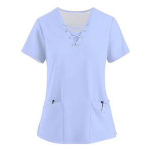 เสื้อสตรีแขนสั้นผ้าสแปนเด็กซ์เสื้อพยาบาลแขนสั้นระบายอากาศได้ดีผลิตตามสั่ง - Product Image 5