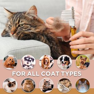 หวีแปรงขนสัตว์เลี้ยงแบบเรียบง่าย ปลอดภัยและมีประสิทธิภาพ สำหรับสุนัขและแมว ใช้สำหรับกำจัดขนที่พันกันและขนที่หลุดร่วง พร้อมใบมีด - Product Image 4