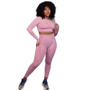 Ensemble de vêtements de sport pour femmes, haut court sans couture à manches longues et leggings taille haute, pour la salle de sport, l'entraînement et le fitness - Product Image 1
