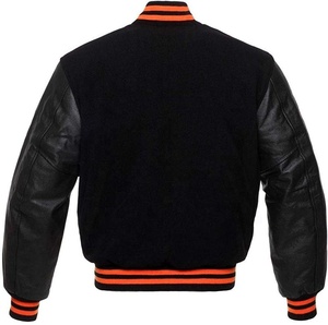 Venta al por mayor de chaquetas personalizadas baratas Letterman Varsity con mangas de piel de vaca blanca genuina CollegeBaseballjacket para hombres - Product Image 4