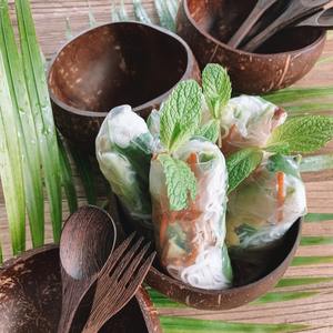 ชามกะลามะพร้าวทำด้วยมือดีไซน์ธรรมชาติแบบชนบทพร้อมช้อนสำหรับงานปาร์ตี้กลางแจ้งปิกนิกชายหาดใช้ในไลฟ์สไตล์เป็นมิตรกับสิ่งแวดล้อม - Product Image 5