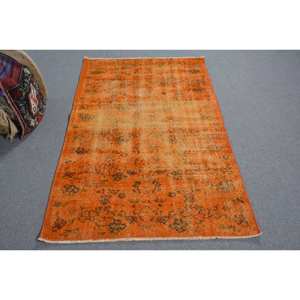 Tapis en laine turque vintage 3.3x6,2 pieds classique grande surface Orange Orange Patchwork Design avec support en Latex pour décor de chambre de voiture - Product Image 1