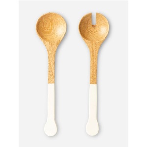 Handmade Acacia Wood Enamel Salad Server Set Elegant Home Restaurant Tableware Decoration <b>Flatware</b> for Weddings - Product Image 4