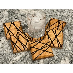Designer Square Wooden <b>Coasters</b> Brass Inlay Drink <b>Coasters</b> <b>Set</b> <b>of</b> <b>6</b> Gift for Housewarming Stand Included - Product Image 3