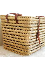 Fait à la main marocain bohème grand osier carré coffre de rangement femmes sac à bandoulière feuille de palmier poignées en cuir été automne serrure