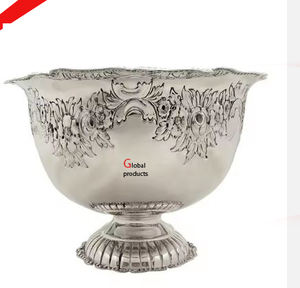 Bol de service à salade et nourriture en acier inoxydable en métal fini argenté pour restaurant et bar d'hôtel - Product Image 1