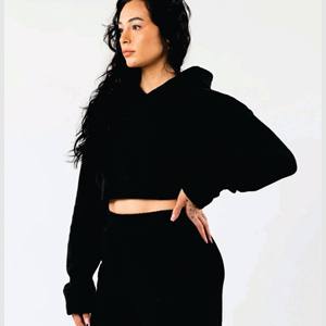 Ensemble de survêtement 2 pièces pour femme : sweat à capuche court imprimé personnalisé à manches longues et taille haute avec cordon de serrage et pantalon de survêtement - Product Image 3