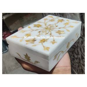 Caja de incrustaciones de mármol blanco de producto de marca de alta demanda de calidad superior con diseño de concha de mar de forma cuadrada para caja de almacenamiento de joyas - Product Image 3