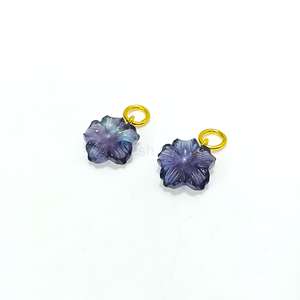 Pierre Multi Fluorite Naturelle Fleur Sculptée Gemme Argent Sterling 925 Pendentif de Mode Charmes en Gros Sculptures Artisanales 25mm - Product Image 2