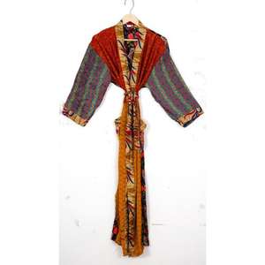 Vintage élégant luxe femmes soie Maxi Robe bohème Bikini couverture Kimono Patchwork maternité vêtements de nuit demoiselles d'honneur avant - Product Image 4