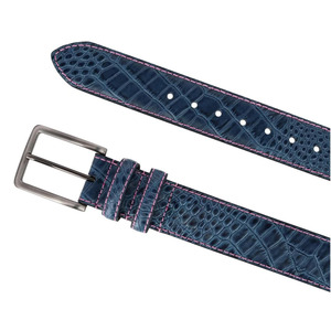 Cinturón de golf con estampado de cocodrilo azul de cuero genuino de alta calidad para hombre, hebilla plateada de punto de contraste, de 38mm OEM logotipo personalizado, venta al por mayor - Product Image 2