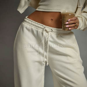 Ensemble streetwear pour femmes, sweat-shirt court d'hiver avec pantalon ample, 100% coton, épaules tombantes, ensemble 2 pièces - Product Image 2