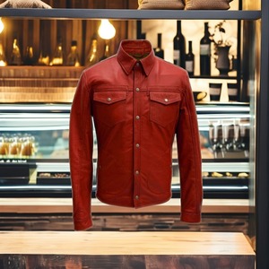 แจ็คเก็ตหนัง Nappa ขนแกะแวกซ์ซักได้สำหรับผู้ชายเสื้อนอกมีโลโก้ด้านหน้าแบบลำลองใส่ได้พอดี - Product Image 1