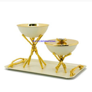 Poli brillant avec couvercle Forme de fleur Design Bol décoratif rond Matériau bois aluminium Bol unique de luxe - Product Image 4