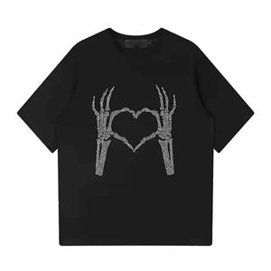 เสื้อยืดคอกลมแขนสั้นสำหรับผู้หญิงเสื้อยืดลำลองผ้าคอตตอนแท้พิมพ์ลายพลอยเทียมแฟชั่นใหม่ฤดูร้อน - Product Image 5