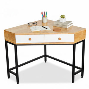 <b>Foldable</b> 80x80cm Rubber Wood Corner Wall <b>Desk</b> with Bookshelf Storage and Cooling Features CD68022 Computer Table - Product Image 1
