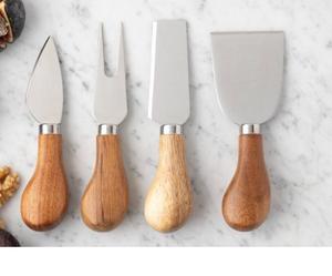 Juego de cuchillos para queso de 4 piezas con diseño de mango de madera Juego de cubiertos de cocina y vajilla de 4 piezas Mantequilla de acero inoxidable Pizza Queso - Product Image 4