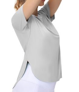 200 GSM 100% algodón tejido verano transpirable cuello en V manga Regular suelta ajuste mujer Streetwear camiseta para Yoga deportes - Product Image 1