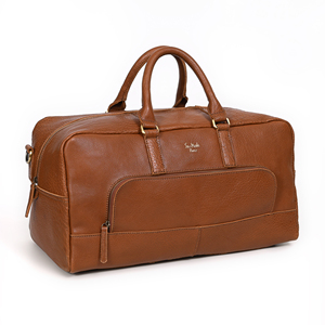 Sac de voyage de luxe haut de gamme en cuir pleine fleur marron cognac avec fermeture à double glissière en polyester durable grand format - Product Image 2