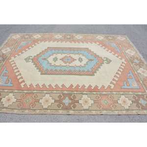 Tapis Kilim Turc Vintage 6.9X9.6 pieds Orange Bleu Patchwork Design Laine Matériel Latex Classique pour Décorations de Salon - Product Image 3