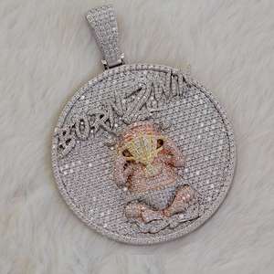 Pendentif en diamant Moissanite taille ronde glacé pendentifs à breloque de style Hip Hop cadeau de mariage pour hommes en argent Sterling 925 - Product Image 1