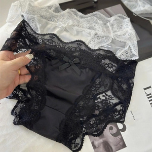 UW5 Luxury Satin and <b>Lace</b> Underwear for Women Soft Mid Rise Panties with Bow Detail Floral <b>Lace</b> Trim and Silky Smooth Finish - Product Image 3