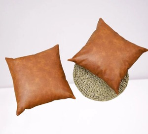 TAN BROWN Square Decorative Leather Pillow <b>Cover</b> Cognac Throw Leather Nail Supplies - Product Image 2