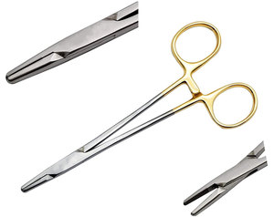Portaagujas Mayo Hegar de 6 ", insertos T.C, destornillador de aguja chapado en oro con mordazas dentadas de bloqueo fuerte para sutura precisa - Product Image 1