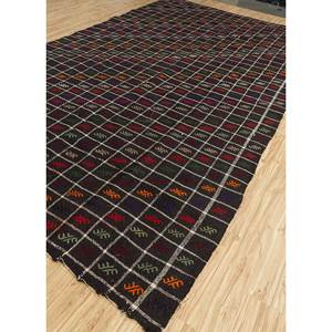 พรมขนสัตว์ถักมือลายเรขาคณิต Nuray สีเทาและสีดำ ทอแบบเรียบ สำหรับห้องนั่งเล่น พรมรูปสี่เหลี่ยมผืนผ้าลายทางสำหรับห้องโถง วัสดุวิสโคส - Product Image 2