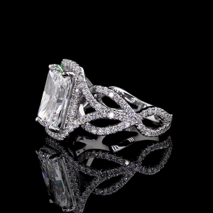 แหวนเพชรทรงรัศมี 4 กะรัต เพาะเลี้ยงในห้องปฏิบัติการ รับรองโดย IGI ชุบทอง 14K ดีไซน์วงแหวนแบบแยกส่วน ประดับเพชรรอบวง สำหรับผู้หญิง - Product Image 4