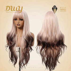 Nyssa-DWY Mirascalp Wave Pink Gradient <b>Brown</b> Lace Front Synthetic <b>Wig</b> Transparent Lace Small Cap High Water Wave Glueless Bangs - Product Image 4