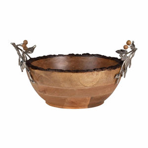 Bol à servir en bois naturel de forme ronde, nouveau style, avec base en métal, multi-usages pour la maison et la cuisine, bols à salade, à soupe - Product Image 6