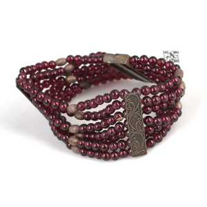 925 Sterling Silver 7-Row Garnet Thick <b>Bracelet</b> for Gift Occasions - Product Image 2