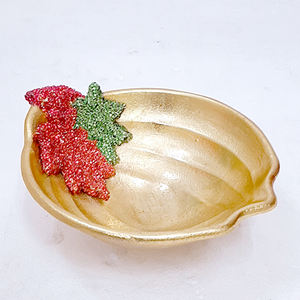 Ensemble de 2 bols modernes en céramique fantaisie plaqués or en forme de feuille, en aluminium, pour servir des fruits et des collations, durables et élégants - Product Image 2