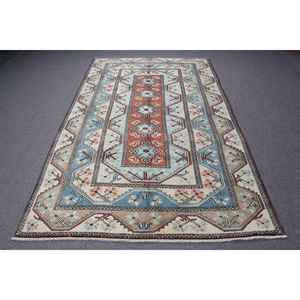 Alfombra de 5.3x9 pies, Alfombra Turca Vintage, Alfombra de Lana Ikat Azul - Product Image 1