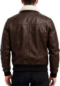 Blouson de bombardier en cuir classique marron vintage pour hommes - Product Image 6