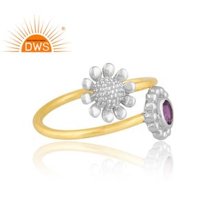 Bague en argent sterling au design unique, plaqué or 18 carats, améthyste naturelle, pierre précieuse, fournisseur de bijoux au design personnalisé - Product Image 4