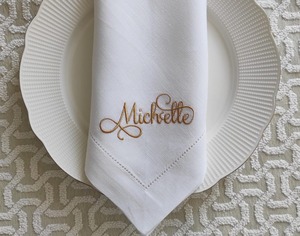 100% lin ourlet serviette à thé fine Table à manger lin personnalisé blanc brodé monogramme lin serviettes de table - Product Image 2