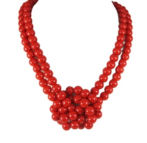 Chunky Red Beaded <b>Statement</b> Red <b>Necklace</b> Double Strand Red Glass Pearl Handmade Alexandrite Birthstone <b>Necklace</b> - Product Image 1