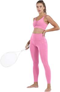 Leggings de yoga taille haute pour femmes avec fermeture à la taille élastique Pantalon d'entraînement à motif solide avec poches - Product Image 4