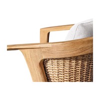 Chaise de salle à manger de luxe en teck naturel sculpté à la main avec coussin en rotin synthétique, fauteuil contemporain pour bureau à domicile et bar à domicile