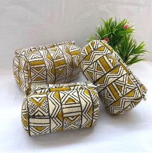 Étui en coton écologique résistant à l'eau avec fermeture éclair, imprimé Bagru, matelassé, vintage, pochettes de voyage grande capacité, rangement pour maquillage - Product Image 4