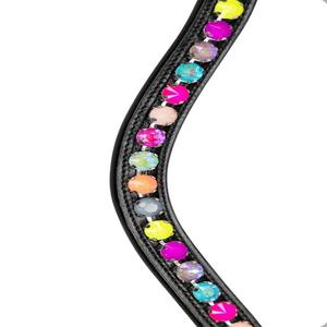 Bandeau de front exclusif Premium Genuine Bridle 100% Bandeau de front de cheval en cuir véritable avec cristaux multicolores Produits équestres - Product Image 3