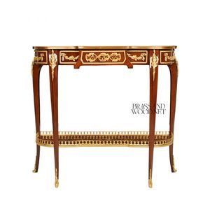 Mesa Consola Clásica de Madera con Incrustaciones y Detalles Decorativos de Latón, Consola Elegante y Lujosa para la Entrada, el Pasillo o la Sala de Estar - Product Image 2