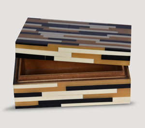 Caja Decorativa de Madera de Lujo Hecha a Mano con un Moderno Patrón de Incrustaciones de Mosaico de Ladrillos Multicolores, Rectangular, para Guardar Joyas - Product Image 5