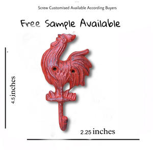 Rooster Cast Iron Animal <b>Wall</b> Coat Hook & Keychain Hanger Retro Red Distressed Colour for <b>Clothing</b> Made of Durable Metal - Product Image 2