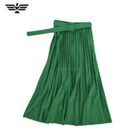 Falda Midi Plisada Elástica de Cintura Natural para Mujer, Color Sólido, Estilo Casual, Verano, Gasa Transpirable, Diseño en Línea A