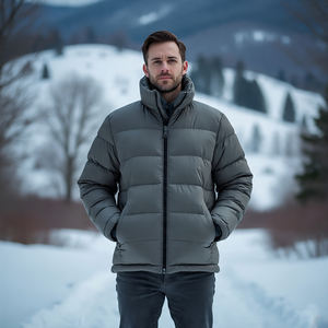 แจ็กเก็ตขนเป็ดสีล้วนสำหรับผู้ชาย, แจ็กเก็ตทรงพองคอตั้งแฟชั่นกลางแจ้งลำลองสำหรับผู้ชาย - Product Image 3